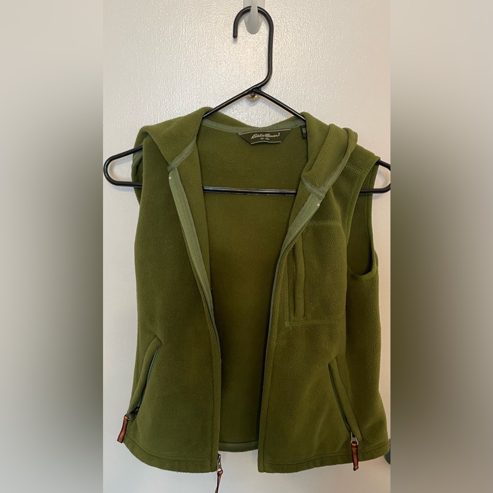 Eddie Bauer Olive Fleece Vest with Hood